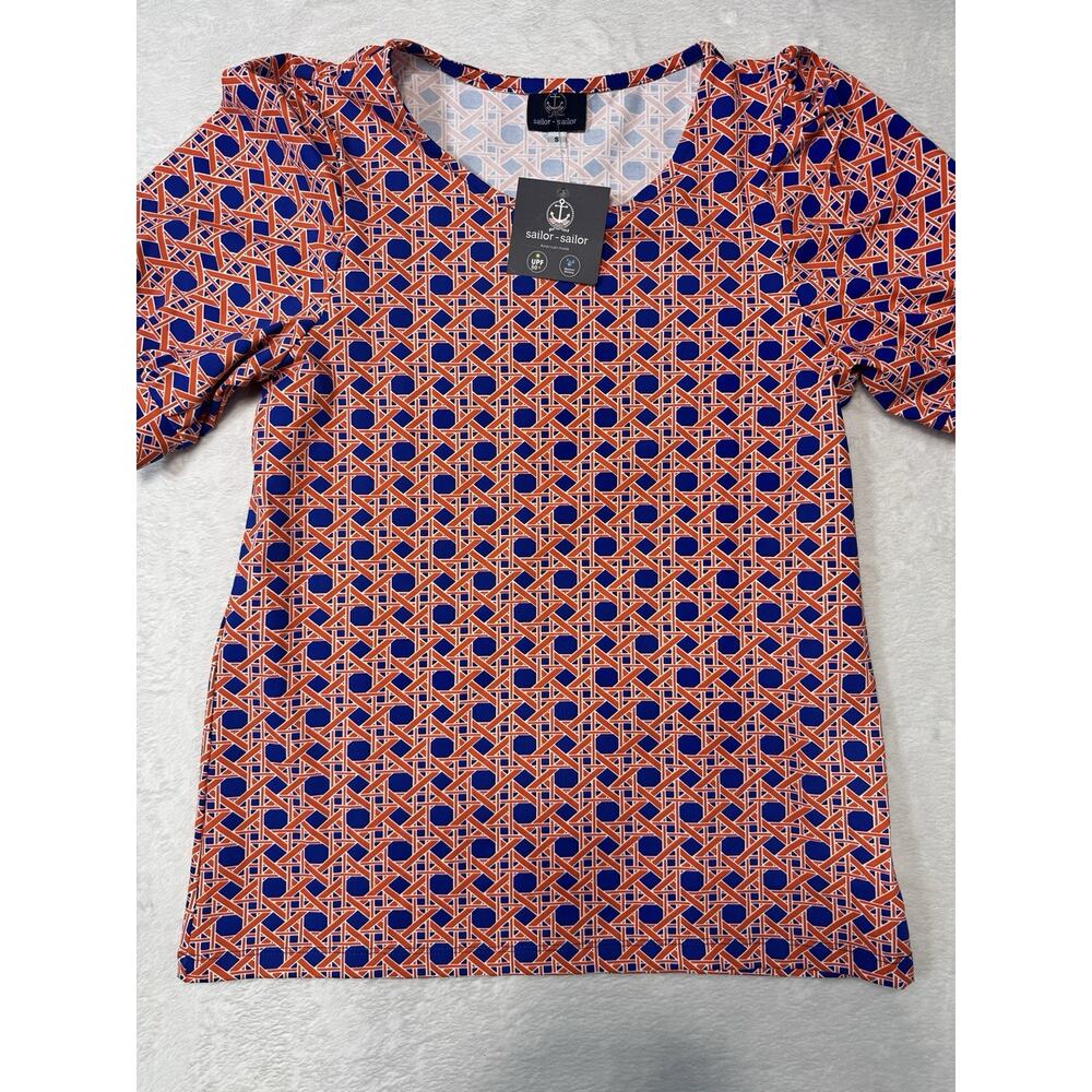 Sailor Sailor Short Sleeve Geometric Blouse Resort Coastal Chic UPF50+ Size Smal